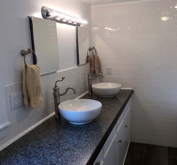 Bathroom Renovation Above Counter Sinks Tile Specialists Custom Cabinet Subway Tile Walls