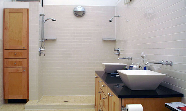 Above Counter Sink Bathroom Renovation Two Person Shower Handcrafted Cabinetry