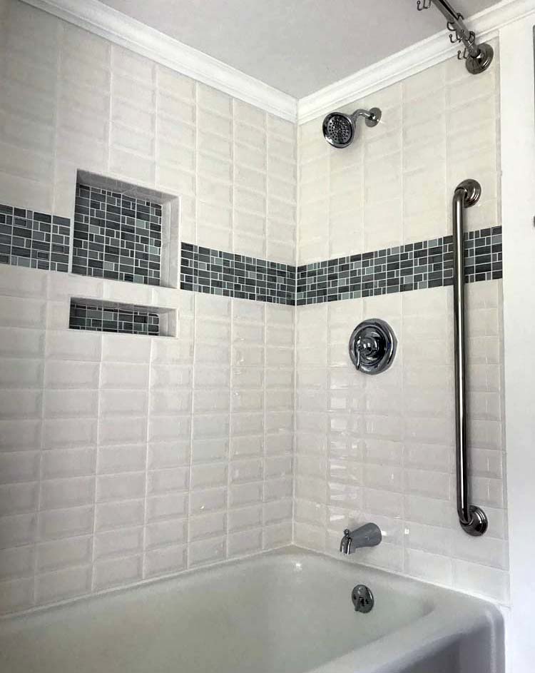 Tile Bathroom Renovation above Counter Sinks